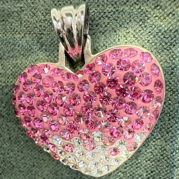 Sparkling Ombre Heart Pendant – Stainless Steel with Pink & Clear Crystals - Picture 6 of 17